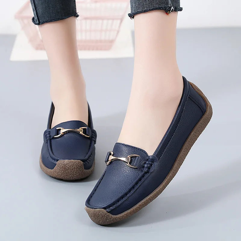 2024 New Spring /autumn Women Flats Genuine Leather Moccasins Woman Casual Shoes Slip-on Loafers Female Boat Shoes Big Size 44