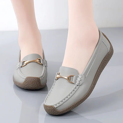 2024 New Spring /autumn Women Flats Genuine Leather Moccasins Woman Casual Shoes Slip-on Loafers Female Boat Shoes Big Size 44